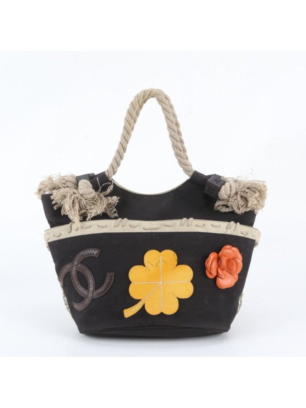 Chanel Fishnet Rope Camellia CC Logo Tote Bag Shoulder